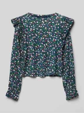 Polo Ralph Lauren Floral Top XL 16 Girls Blue Ruffle Shoulder Long Sleeve Blouse